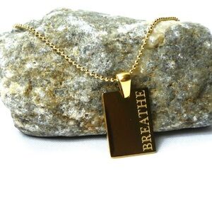 Pendant Necklace, Breathe, 18K Gold Plated, NEW